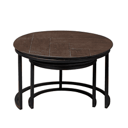 Yamaha Couchtisch aus Holz mit runder Form, schwarzem Metallrahmen und Massivholzplatte. Elegantes Design, perfekt für moderne Interieurs und Wohnräume. Ideal für eine stilvolle und funktionale Wohndekoration.