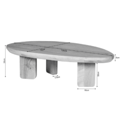 Massief houten salontafel met afmetingen en natuurlijke afwerking, perfect voor moderne en landelijke interieurstijlen. Geschikt voor in de woonkamer en makkelijk te combineren met diverse meubels.