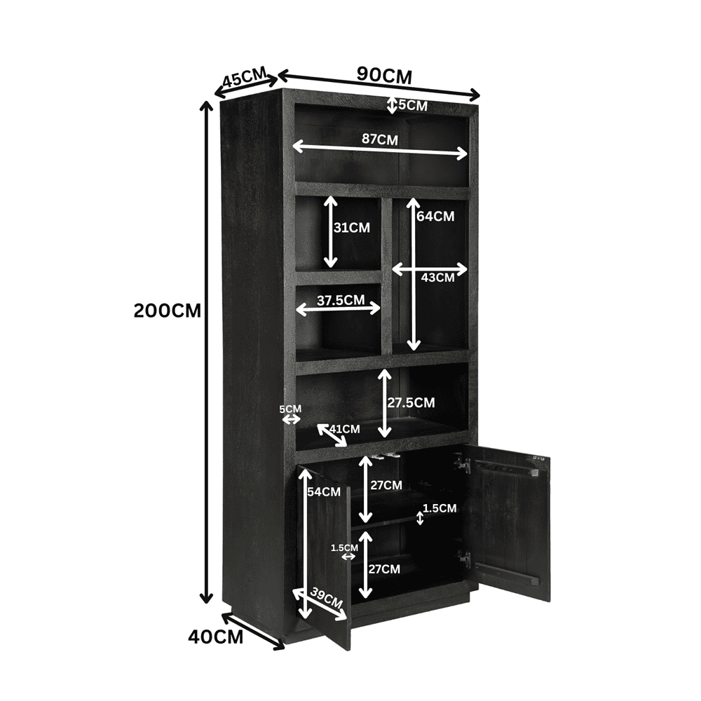 Potdeuren kast met op maat gemaakte binnenruimte, perfect voor opbergoplossingen, gemaakt van kwalitatief hout in zwart finish.