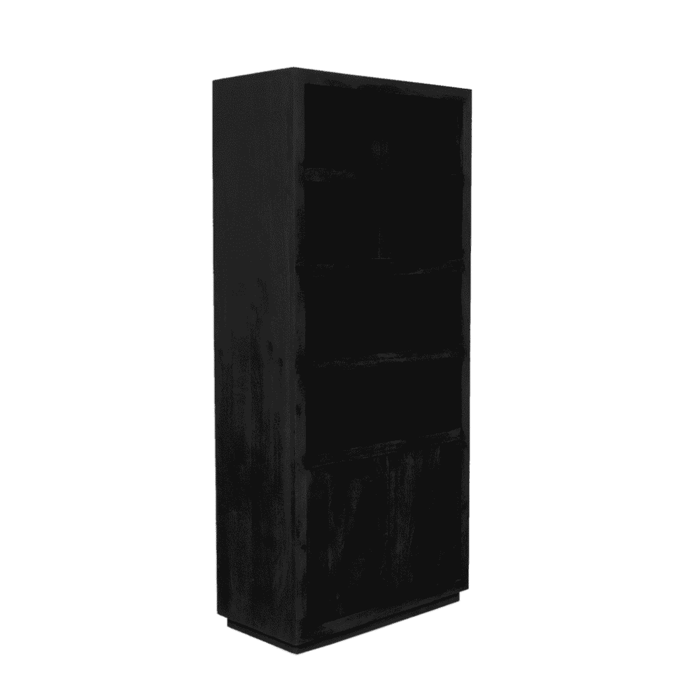 Robuuste zwarte boekenkast van Mokana Meubelen, perfect voor moderne woon- en werkomgevingen. Gemaakt van hoogwaardig hout met voldoende opbergruimte voor boeken en decoraties.