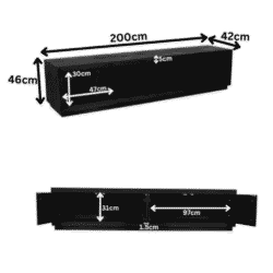 Hoogwaardige zwarte meubelkast, ontworpen voor modern interieur, met afmetingen van 200x42x46 cm, ideale opbergoplossing voor woonkamer of kantoor.