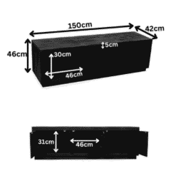 Robuuste zwarte houten buffetkast met afmetingen, geschikt voor woonkamer of dining room, voorzien van ruime opbergruimte en modern design.