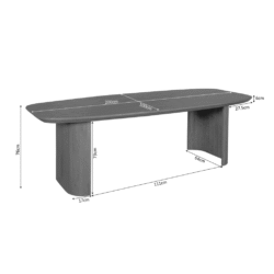 Design eetkamertafel van massief hout met moderne uitstraling en afmetingen, geschikt voor dagelijks gebruik en diverse interieurstijlen.