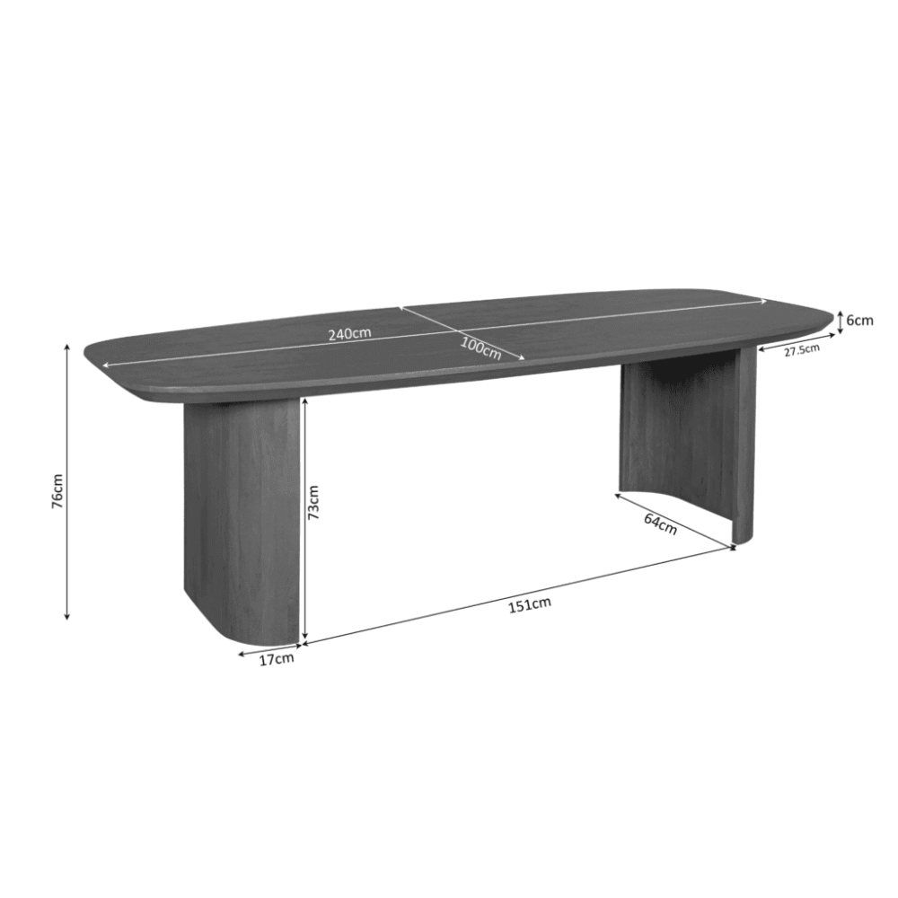 Zwarte houten eettafel met afmetingen en dikke poten, perfect voor moderne eetkamers, Mokana Meubelen.
