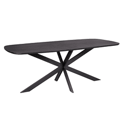Strak zwart houten eettafel met unieke sculpturale onderstel, perfect voor moderne eetkamers en designliefhebbers, maat en stijl op maat te bestellen bij Mokana Meubelen.