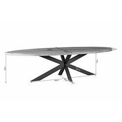 Hoogwaardig houten eettafel met zwart metalen onderstel, afmetingen 240x110 cm, modern ontwerp voor stijlvolle interieurs.