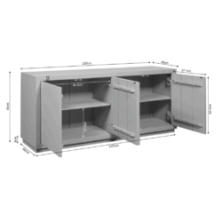 Robuuste houten schoenenkast met ruime opbergvakken en verstelbare deuren, perfect voor een nette entree of gang. Lichtgrijze afwerking met praktische indeling en optimale opslagruimte.