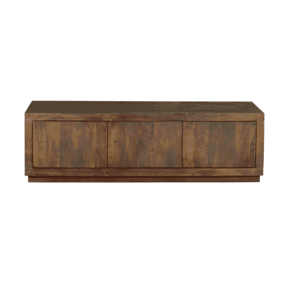 Ruang houten TV-meubel met drie schuifdeuren, Davis collectie, warm afwerking, modern en functioneel, perfect voor op maat gemaakte woonkamer, stijlvolle opberglocatie.