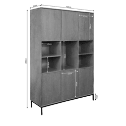 Hoge kast met opbergvakken en schuifdeuren van Mokana Meubelen, modern en industrieel design, ideaal voor woonkamer en eetkamer, duurzame materialen en stijlvolle uitstraling.
