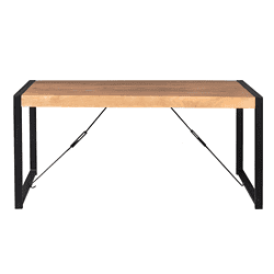 Houten eettafel met zwart metalen frame en moderne industriële uitstraling, ideaal voor je woonkamer of eethoek.
