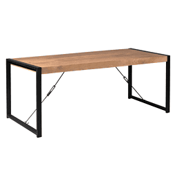 Strakke industriële bureau met zwart metalen frame en massief houten blad, perfect voor moderne kantoorinrichting en stijlvolle werkomgeving.