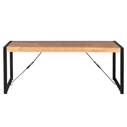 Robuuste houten eettafel met zwart metalen frame en kabelondersteuning, modern design, perfect voor eetkamers en keukens. Duurzaam en stijlvol meubel van Mokana Meubelen voor elke interieurstijl.