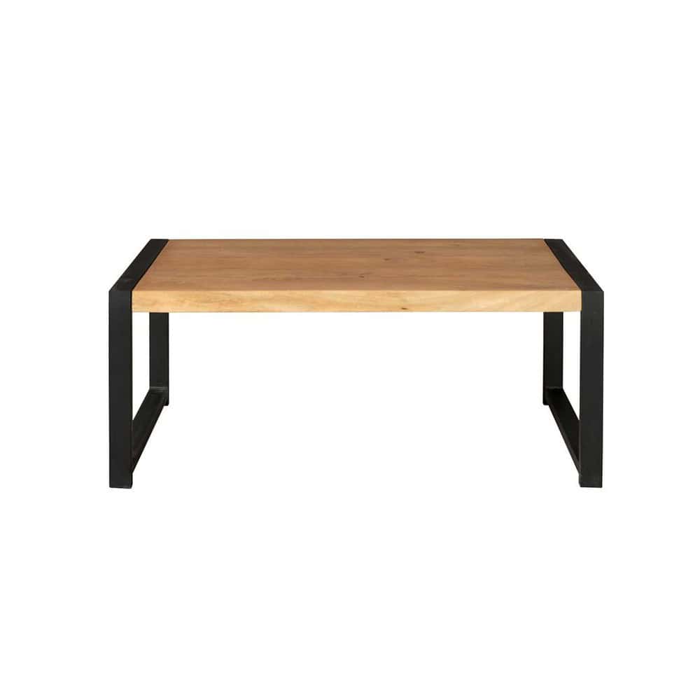 Strak houten salontafel met zwart metalen frame, modern industrieel design - Mokana Meubelen.
