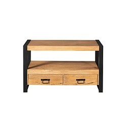 Robuuste houten salontafel met metalen frame en opbergladen, industrieel design, perfect voor woonkamer, trendy en functioneel meubel, Mokana Meubelen.