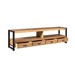 Elegante houten TV-meubel met industrieel zwart metalen frame en ruime opberglades, perfect voor modern interieur en tv-kamers.