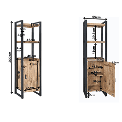 - Moderne houten boekenkast met zwart metalen frame en opbergruimte, maat 200cm hoog, ideale woonaccessoire.