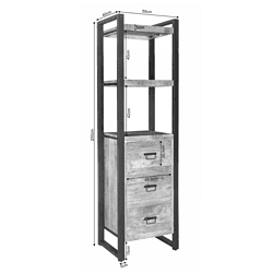 Rustieke houten etagère met lade, industrieel design, multifunctioneel boekenrek voor woonkamer en keuken, natuurlijke afwerking, Mokana Meubelen.