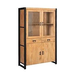 Hoogwaardige houten kast met metalen details en glazen deuren, ideaal voor moderne wooninterieurs en opbergruimte, ontworpen door Mokana Meubelen.