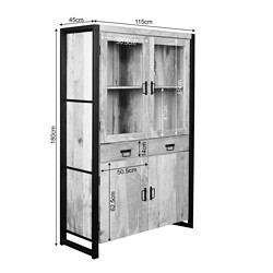 Robuuste houten industriële kast met schuifdeuren en metalen frame - perfect voor woon- en slaapkamer.