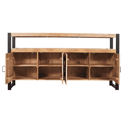 - Houten buffetkast met open vakken en deurtjes, industrieel design, made by Mokana Meubelen.