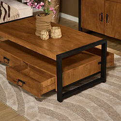 1600x1200 houten salontafel met opbergladen en zwart metalen frame, modern design.