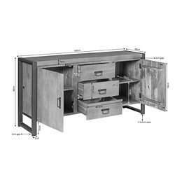 Robuuste houten dressoirkast met meerdere lades en kastdeuren voor opbergruimte, industrieel design, perfect voor woonkamer of eetkamer, maat 160x40x80cm.