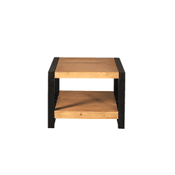 Rustieke multifunctionele bijzettafel met massief hout en zwart metalen frame, perfect voor woonkamer en slaapkamer. Duurzaam meubel met moderne industriële uitstraling.