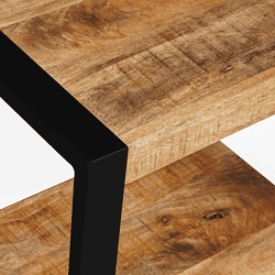 Massief houten eettafel met zwart metalen frame, industrieel design, duurzame houten afwerking, optioneel op maat gemaakt, perfect voor stijlvolle eetzalen en woonkamers.