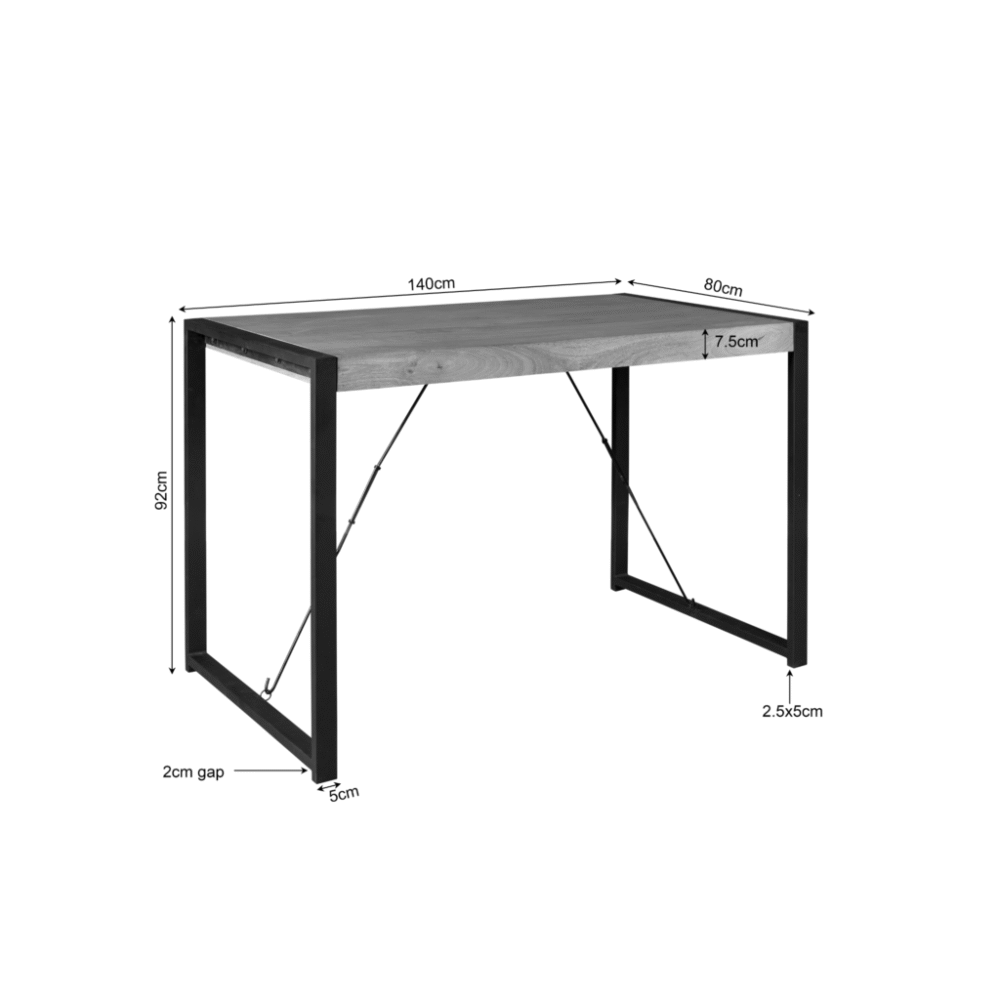 Moderne bureau met houten blad en metalen frame, ideale werkplek of studieplek, ergonomisch ontwerp, stevige constructie, perfect voor thuis of kantoor.