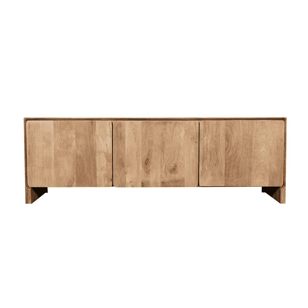 Strak houten tv meubel, massief hout, modern design, Mokana Meubelen, stijlvolle en praktische woonaccessoire voor in de woonkamer.