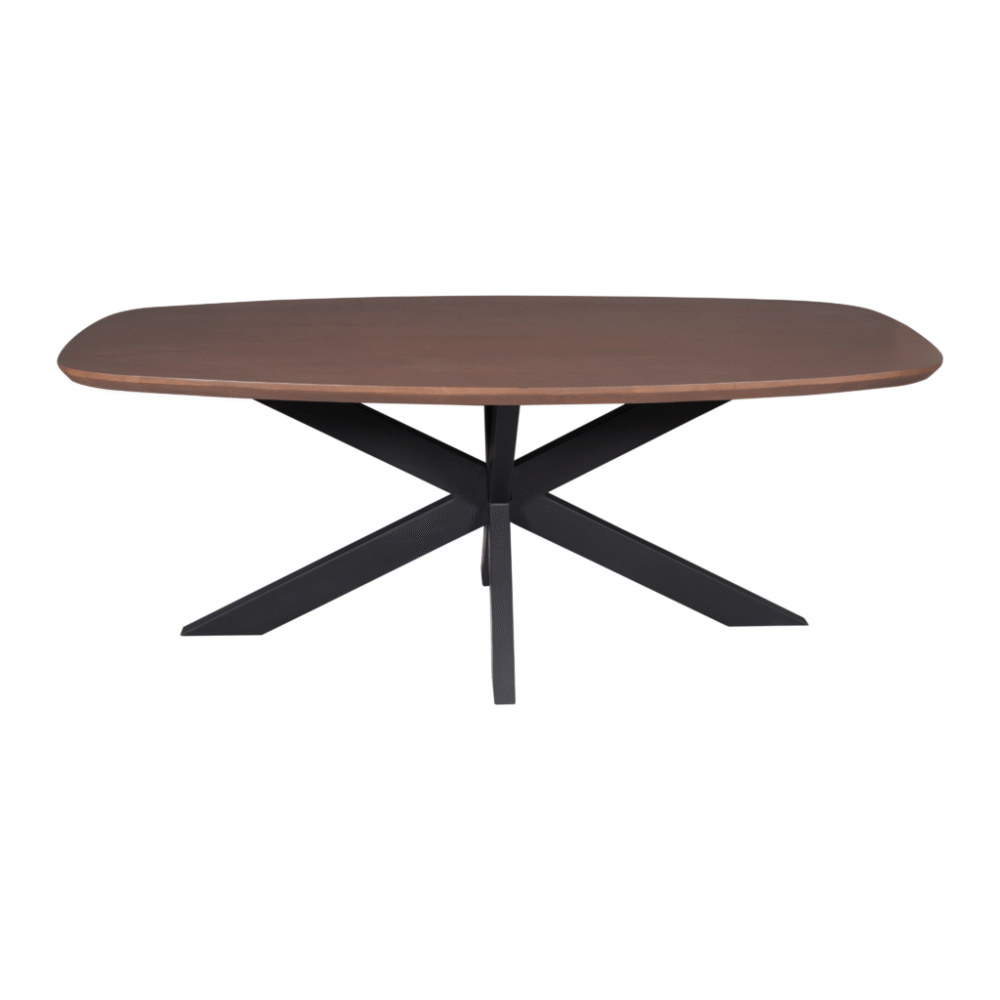 Eettafel van hout en zwart metalen onderstel, modern design, ruime eettafel voor interieurs, handgemaakt meubelstuk, luxe eetkamermeubel, duurzame houten tafel, originele houtcollectie, Scandinavisch geïnspireerd, op maat gemaakt.