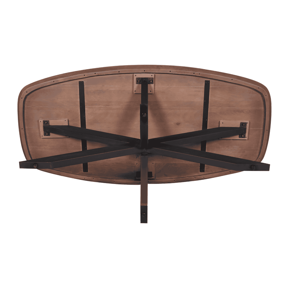 Elegante houten salontafel met zwart metalen frame, modern design, perfecte toevoeging aan woonkamer, maat en materialen afgestemd op stijlvolle woonruimtes.