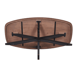Elegante houten salontafel met zwart metalen frame, modern design, perfecte toevoeging aan woonkamer, maat en materialen afgestemd op stijlvolle woonruimtes.