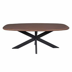 Eettafel met een houten blad en zwart metalen onderstel, modern en stijlvol design, perfect voor eetkamers en thuiswerkkamers.