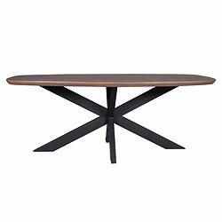 Elegante houten eettafel met zwart onderstel, modern design, perfect voor een stijlvolle woon- of eetkamer.
