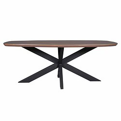 Elegante houten eettafel met zwarte metalen onderstel, modern design en hoogwaardige afwerking, perfect voor een stijlvolle eetruimte of vergaderruimte.
