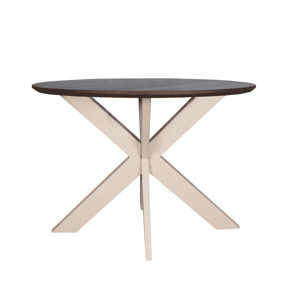 Elegante moderne eettafel met ambachtelijke afwerking en ruwe houten bladen voor een stijlvolle interieuraccent.