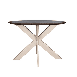 Elegante moderne eettafel met ambachtelijke afwerking en ruwe houten bladen voor een stijlvolle interieuraccent.