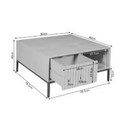 Modern houten salontafel met opberglade en zwart metalen poten, multifunctioneel design, perfect voor woonkamer inrichting, op maat gemaakt door Mokana Meubelen.
