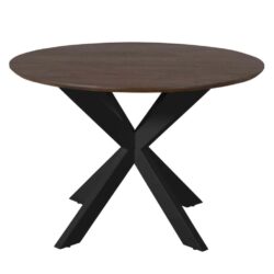 Modern houten eettafel met zwarte metalen poten, stijlvol design geschikt voor moderne interieurs. Perfect voor gezellige eettafel momenten en Designers.