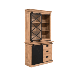 Gezellig houten keukenkast met handige schuifdeuren en opbergruimte, perfect voor een landelijke of moderne keuken stijl.