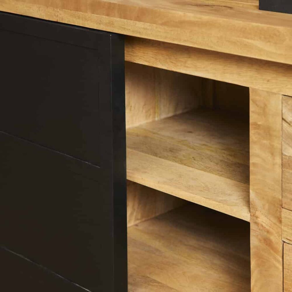 Houten ladekast met zwart accent, maatwerk meubel voor industriële en moderne interieurstijlen. Perfect voor opbergen en interieurdecoratie in elke woon- of kantoorruimte.