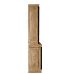 Robuuste houten wandkast met zwart metalen details, perfect voor landelijke interieurstijlen.
