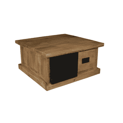 Robuuste houten salontafel met zwart metalen deur en lade, perfect voor een landelijke of moderne woonkamer. Gemaakt van hoogwaardig massief hout, duurzaam en stijlvol.