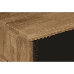 Warm houten meubel met strak design, comfortabel gecombineerd met zwarte accenten. Perfect voor een moderne woonkamer of eetkamer. Gemaakt van duurzame eik, afgewerkt met een natuurlijke olieafwerking.
