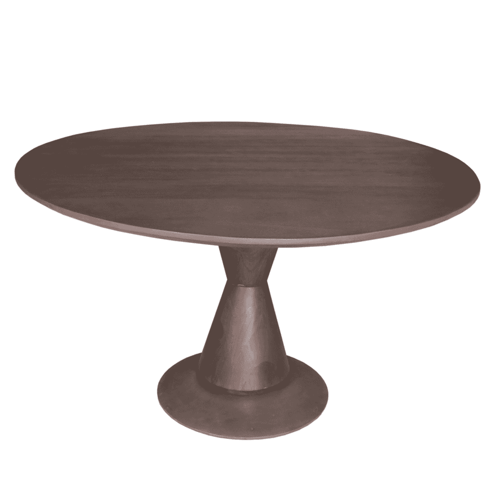 Robuuste eettafel van massief hout met een uniek ontworpen voet, perfect voor moderne en stijlvolle woonruimtes, verkrijgbaar bij Mokana Meubelen.