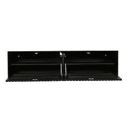 Uitschuifbare zwarte wandplank voor muurmontage, modern design, veel opbergruimte, geschikt voor woonkamer of keuken.