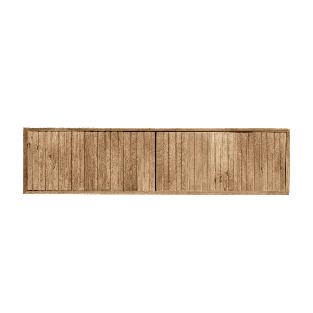 Luxe houten tv-meubel van Mokana meubelen, handgemaakt en duurzaam design, perfect voor moderne woonruimtes en opbergoplossingen in natuurlijke stijl.
