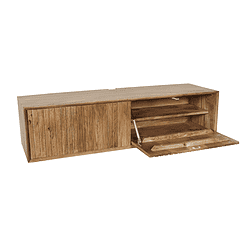 Gepast houten wandkast met schuifdeur en extra opbergruimte, perfect voor woonkamer en slaapkamer. Op maat gemaakt door Mokana Meubelen, Breda.