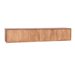 Moderne houten tv-meubel met slanke horizontale lijnen en natuurlijke afwerking, perfect voor landelijke of moderne interieurs.